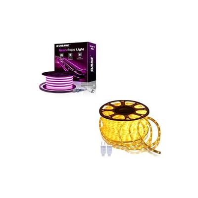 مصابيح حبل نيون LED وردية بطول 50 قدمًا من SURNIE ومصابيح حبل LED بيضاء دافئة بطول 150 قدمًا