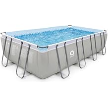 JLeisure Avenli 18 × 10 × 4 أقدام في الهواء الطلق فوق سطح الأرض إطار فولاذي مستطيل حمام سباحة للبالغين والأطفال مع طقم إصلاح ، رمادي