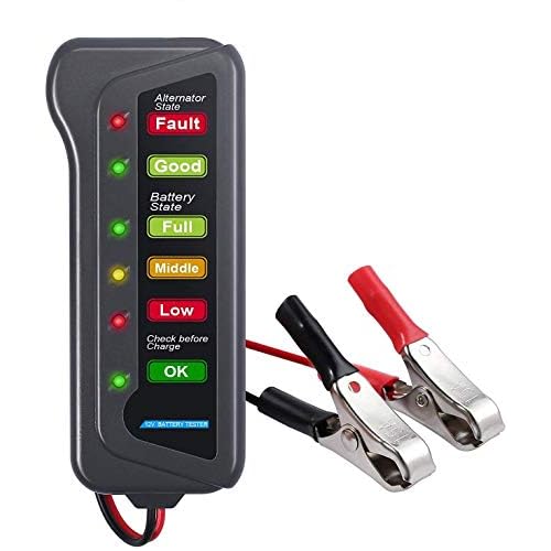 Car Battery Tester 12V Motorcycle Battery Load Analyzer Alternator with 6 LEDs Display Check Scan Tool for AudiVWFordGMChryslerBenzBMWPorsche Car, SUV, Light Duty Vehicles
