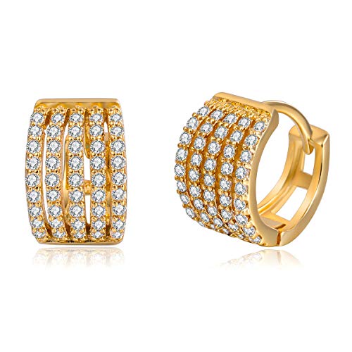 14K الذهب الأصفر لطيف Huggie Hoop أقراط Pave CZ 14mm
