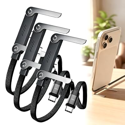 كابل شحن سريع مضفر بقوة 240 وات مع حامل هاتف مدمج، كابل USB-C جديد قابل للطي ومتين بزاوية 90 درجة، سلك شاحن متعدد الوظائف بزاوية قائمة، من النوع C إلى النوع C (3 قطع)