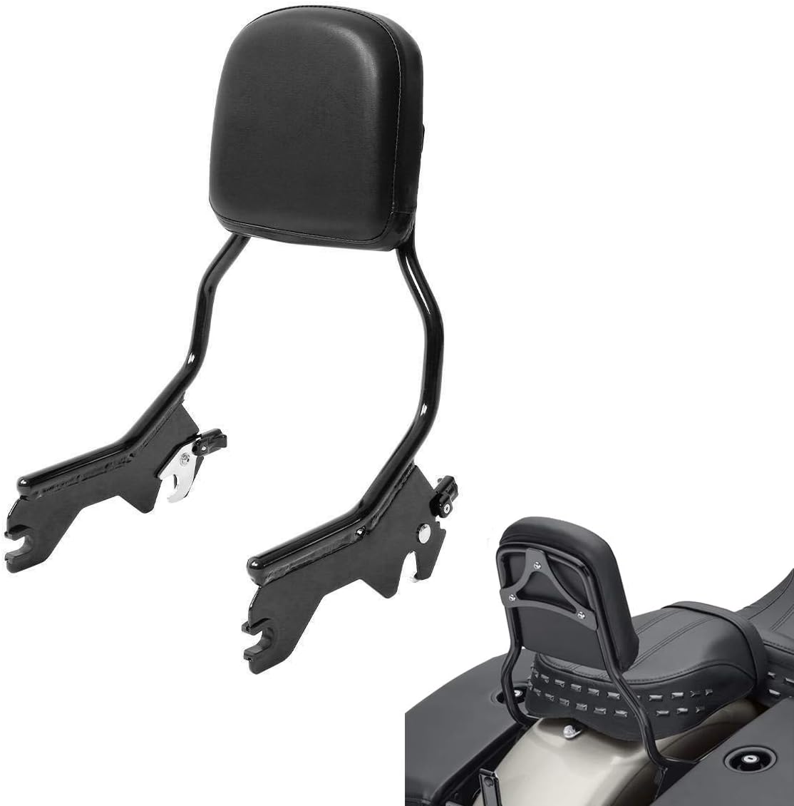 WOWTK ارتفاع قياسي Sissy Bar Upright Backrest wPad يناسب هارلي ديفيدسون سوفتيل FLDE ، FLHC ، FLHCS ، FLSL ، FXBB و FXST موديلات 2018-2022 ، أسود