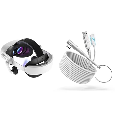 حزام رأس صوتي بتصميم KIWI مع بطارية لـ Meta/Oculus Quest 3/3S وسماعة رأس K4 Duo DualFast Charging وكابل وصلة شحن بطول 16 قدمًا